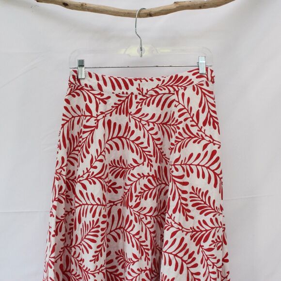 Who What Wear Long Modest A-line Red Floral White Skirt Size 4 Linen Blend Skirt - Picture 6 of 8